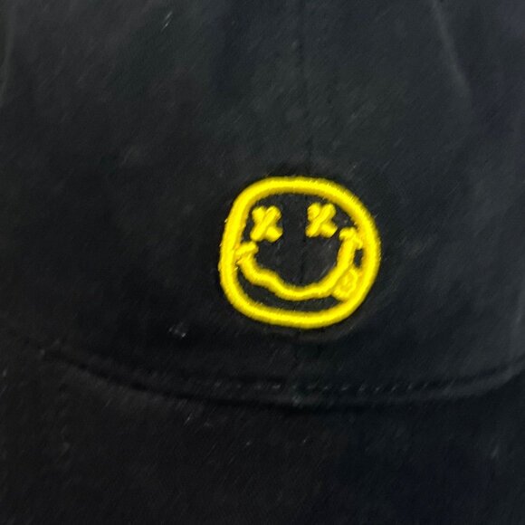 Nirvana Baseball Cap Hat Black Yellow Embroidery Happy Face - Picture 8 of 10